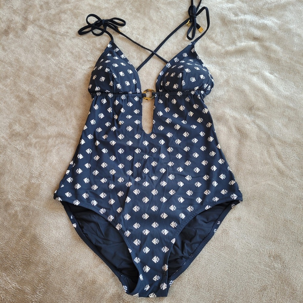 Tory Burch Kingfish One Piece Swimsuit XS Cutout Halter Nautical Beach 22006